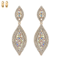 2-TIER LEAF SHAPED RHINESTONE & SYNTHETIC PEARL CLIP ON DANGLE AND DROP EARRINGS